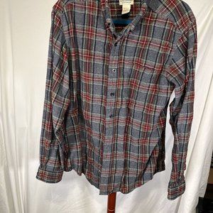 LL Bean Flannel Shirt Men Gray/red M Slightly Fitted Button Up Long Sleeve Plaid